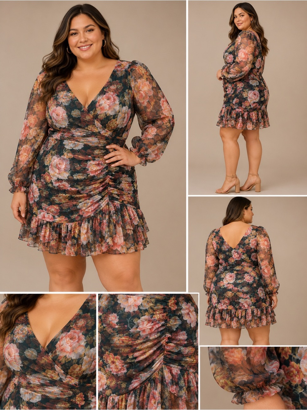 RoseVelvet Floral Chiffon Tulle Sweetheart Ruffle Mini Dress Green Size 3X